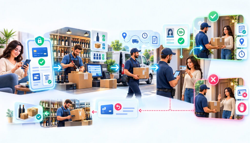 Alcohol delivery payment and ID verification workflow