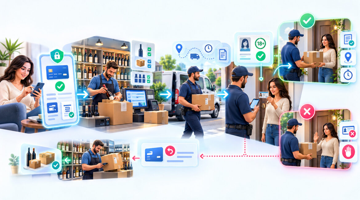 Alcohol delivery payment and ID verification workflow