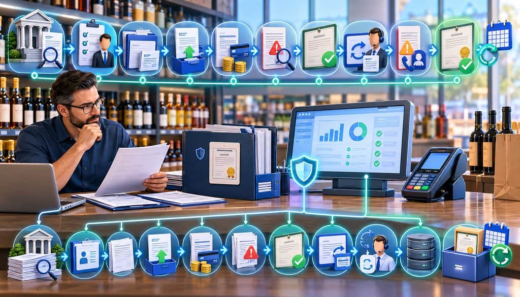 Liquor license renewal timeline linked to merchant compliance and underwriting preparation