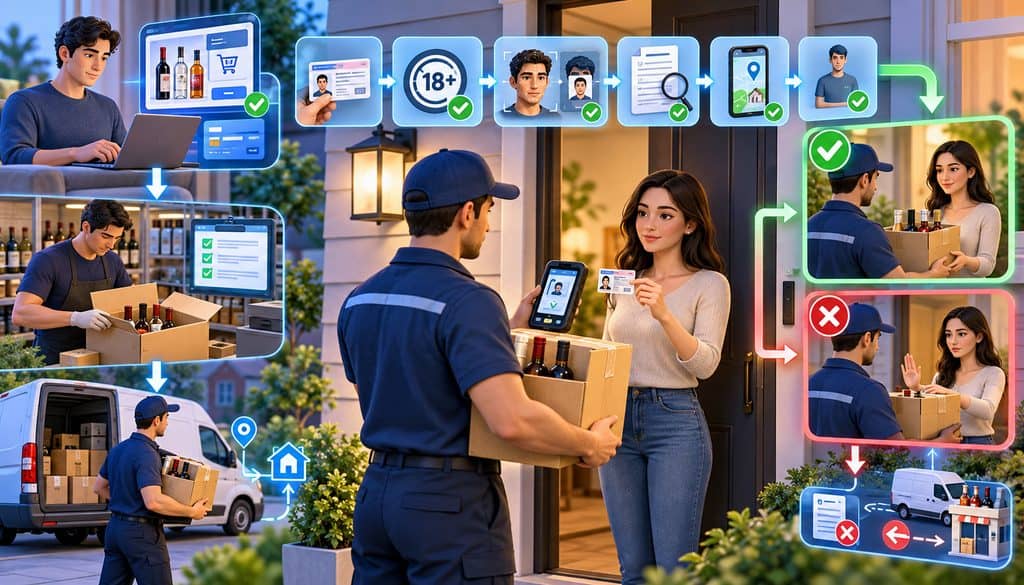 Alcohol delivery driver checking customer ID at the door